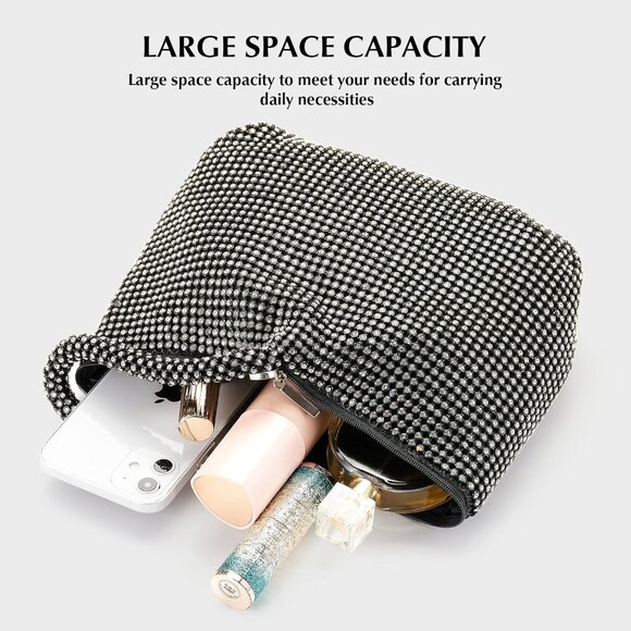 Women Large Black Imported Rhinestone Vintage Elegant Wedding Triangle Purse - Picture 6 of 7